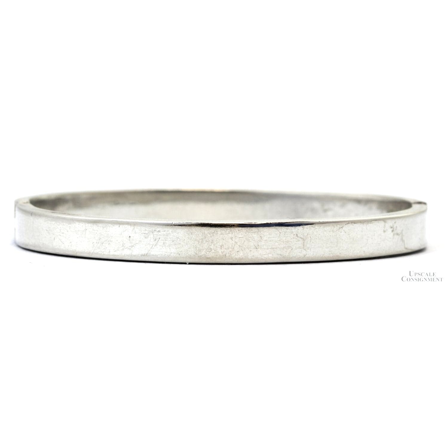 Vintage Sterling Silver White Opal Inlay Hinged Bangle - Size 6.75 - Thumbnail 3