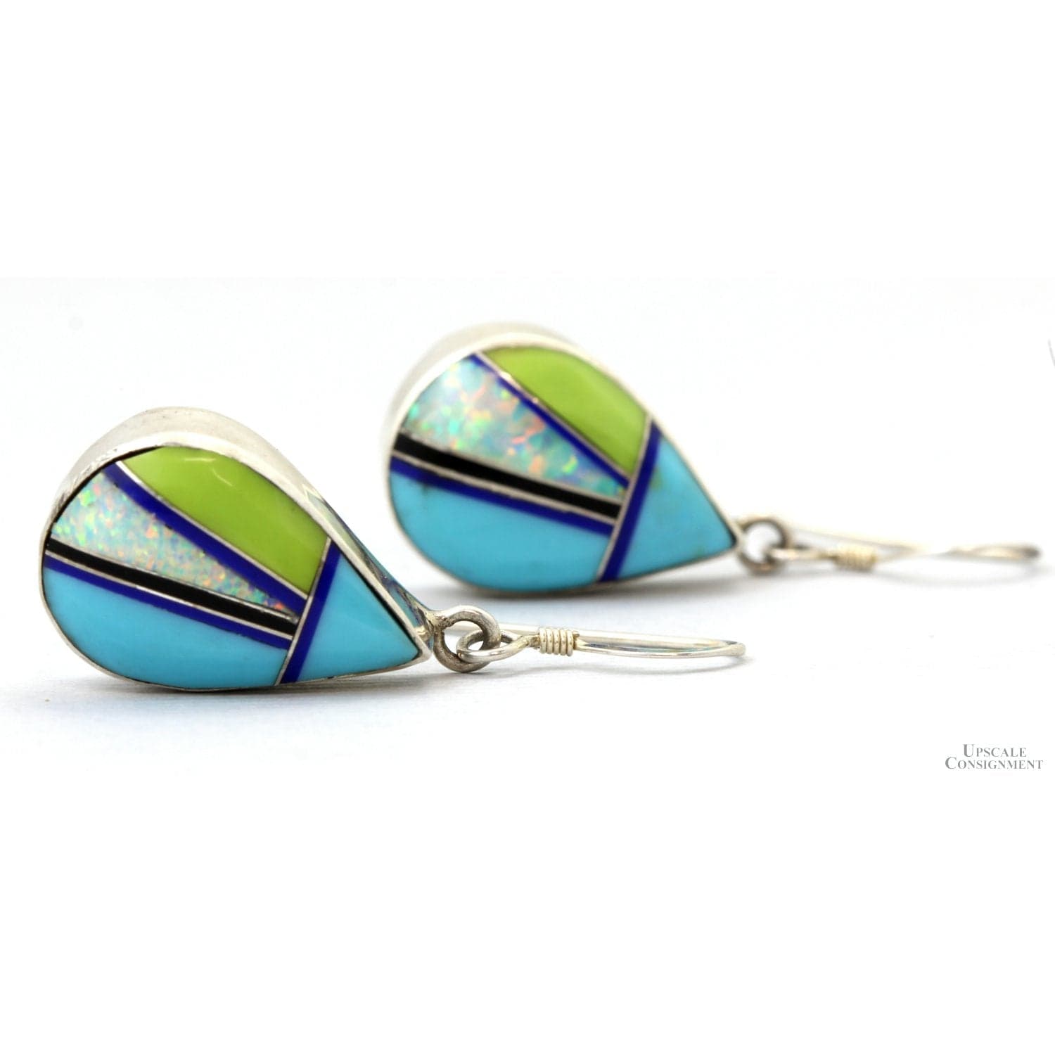 Sterling Silver Turquoise Gaspeite Opal Lapis Onyx Earrings - 1.25 in - Thumbnail 2