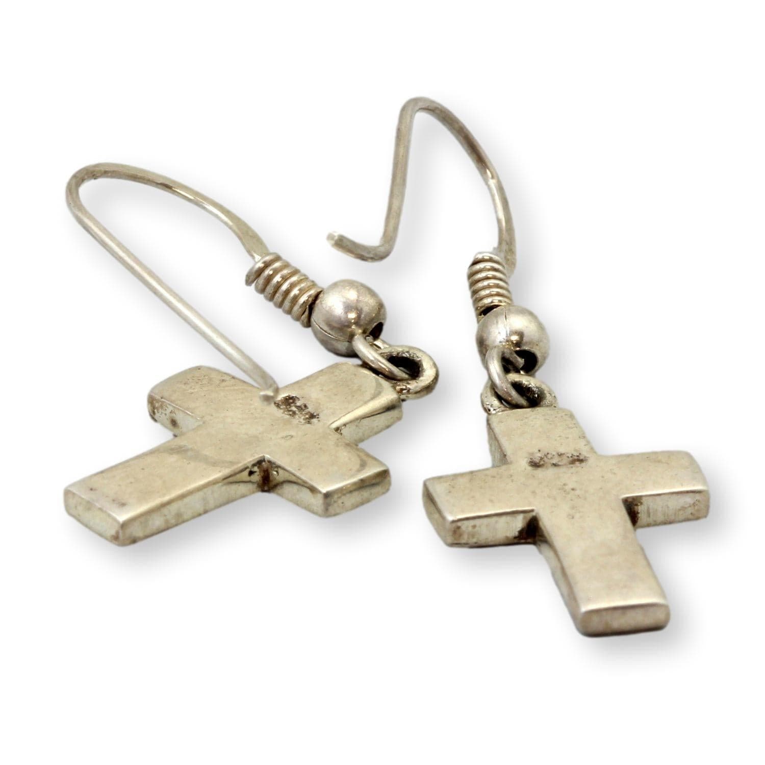 Sterling Silver Blue Created-Opal Inlay Cross Dangle Earrings - 1.25 in - Thumbnail 3