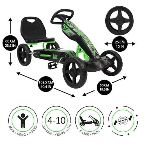 509 Crew: Xspeed Pedal Go-Kart - Green & Black - Kids 4 Wheel Sporty Ride-on Cart  Adjustable Seat  Steering Wheel  Indoor/Outdoor  110lb Cap  Ages 4+ - Thumbnail 2