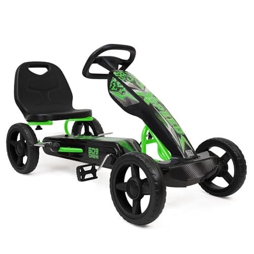 509 Crew: Xspeed Pedal Go-Kart - Green & Black - Kids 4 Wheel Sporty Ride-on Cart  Adjustable Seat  Steering Wheel  Indoor/Outdoor  110lb Cap  Ages 4+