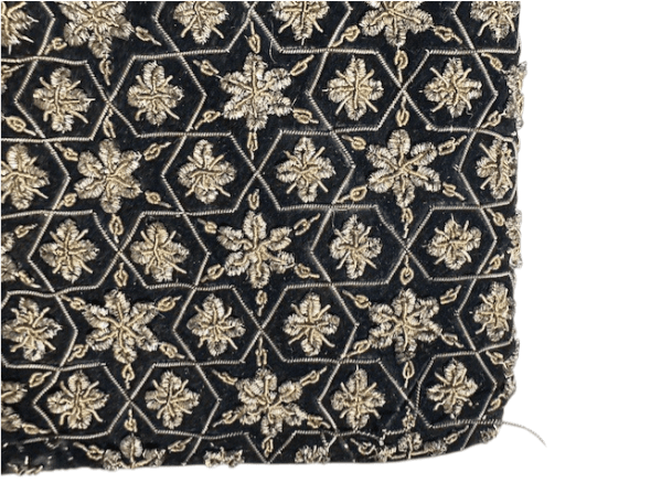 Vintage Black Velvet Clutch Bag with Gold Wired Thread Embroidery - Thumbnail 3