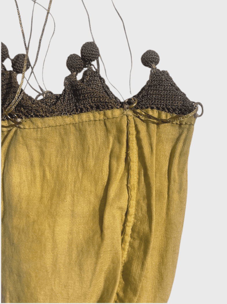 Late Edwardian to Flapper Era Bronze Colored Antique Hand-crocheted Metallic Gimp or Lurex Crochet Reticule with Gold/Mustard Lining - Thumbnail 6