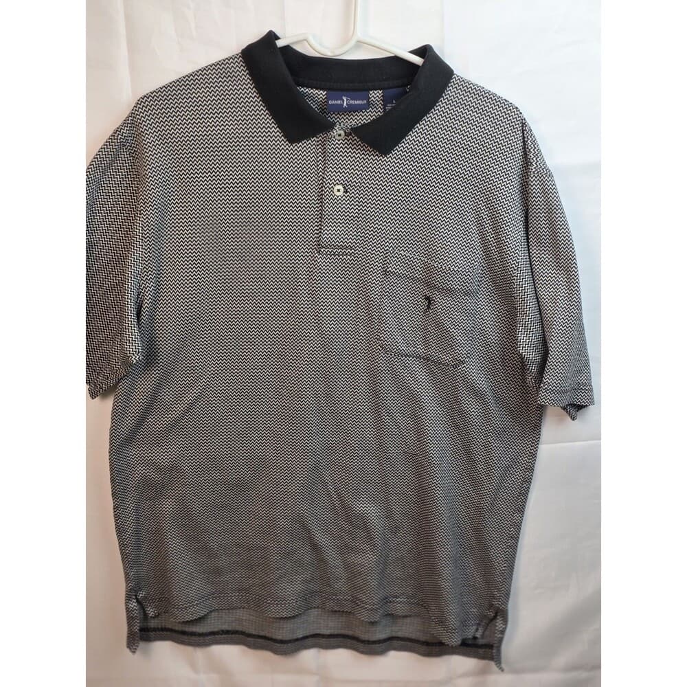 Daniel Cremieux Men's Large Gray Striped‎ Short Sleeve Polo Shirt - Thumbnail 2