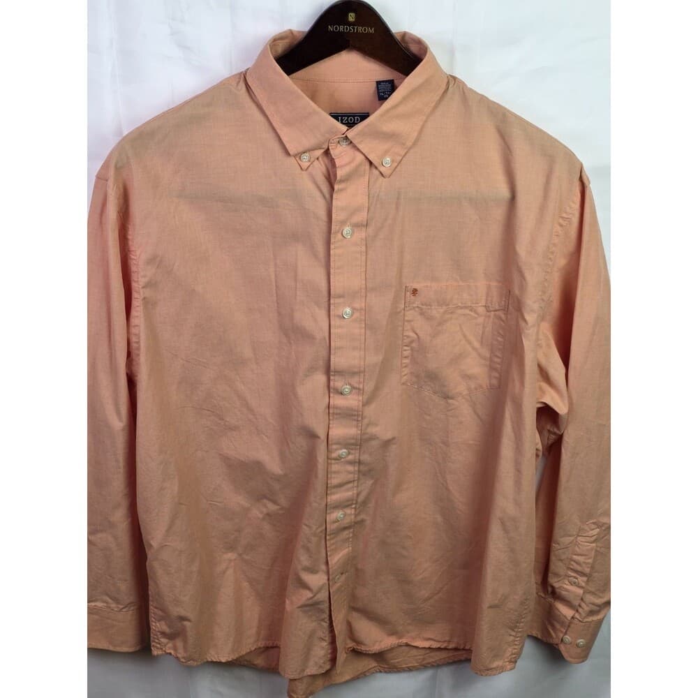 Izod Shirt Men's XL Peach Long Sleeve Button‎ Up Shirt - Thumbnail 2