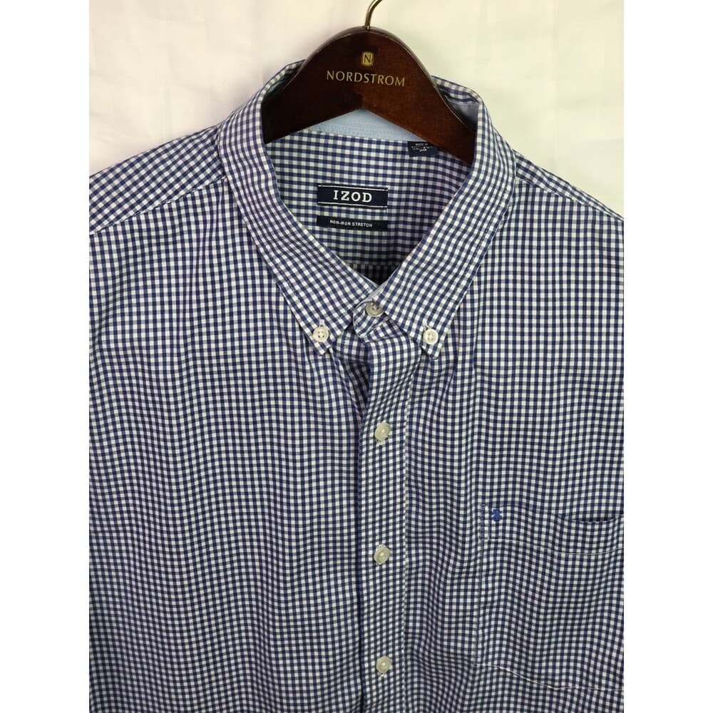 IZOD Men's XL Blue/White Gingham Regular Fit Long Sleeve Button Up‎ Shirt - Thumbnail 2