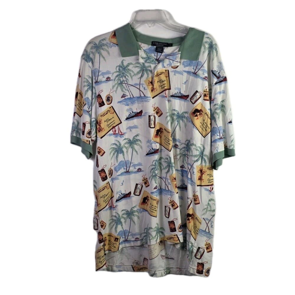 Daniel Cremieux Men's White Floral Short Sleeve Polo Shirt - Thumbnail 3