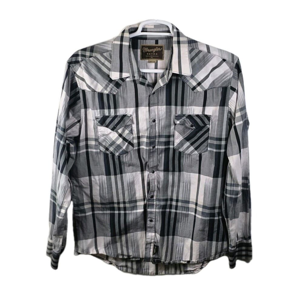 Wrangler Men’s XL Grey Striped‎ Pearl Snap Retro Long Sleeve Button Up Shirt - Thumbnail 2