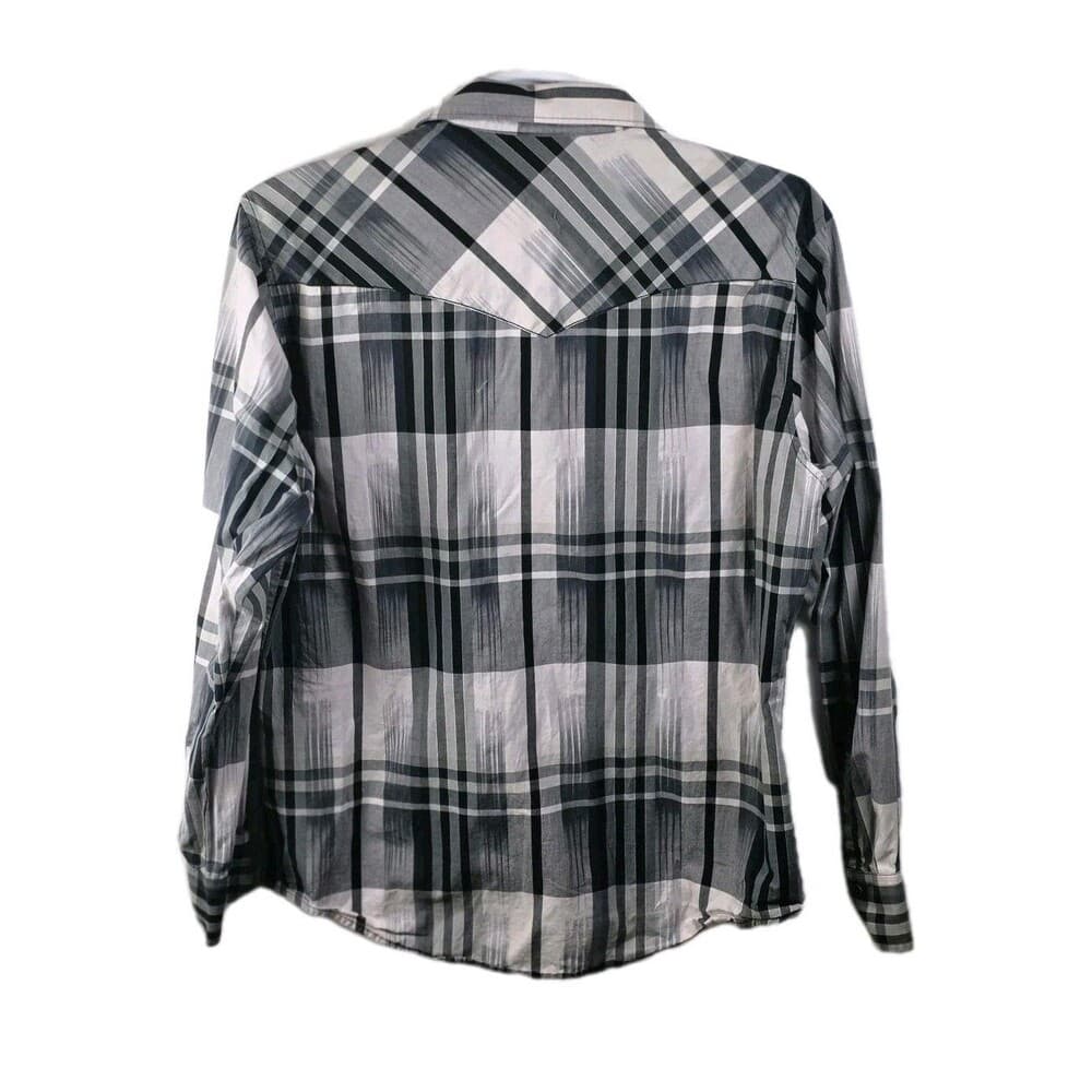 Wrangler Men’s XL Grey Striped‎ Pearl Snap Retro Long Sleeve Button Up Shirt - Thumbnail 8