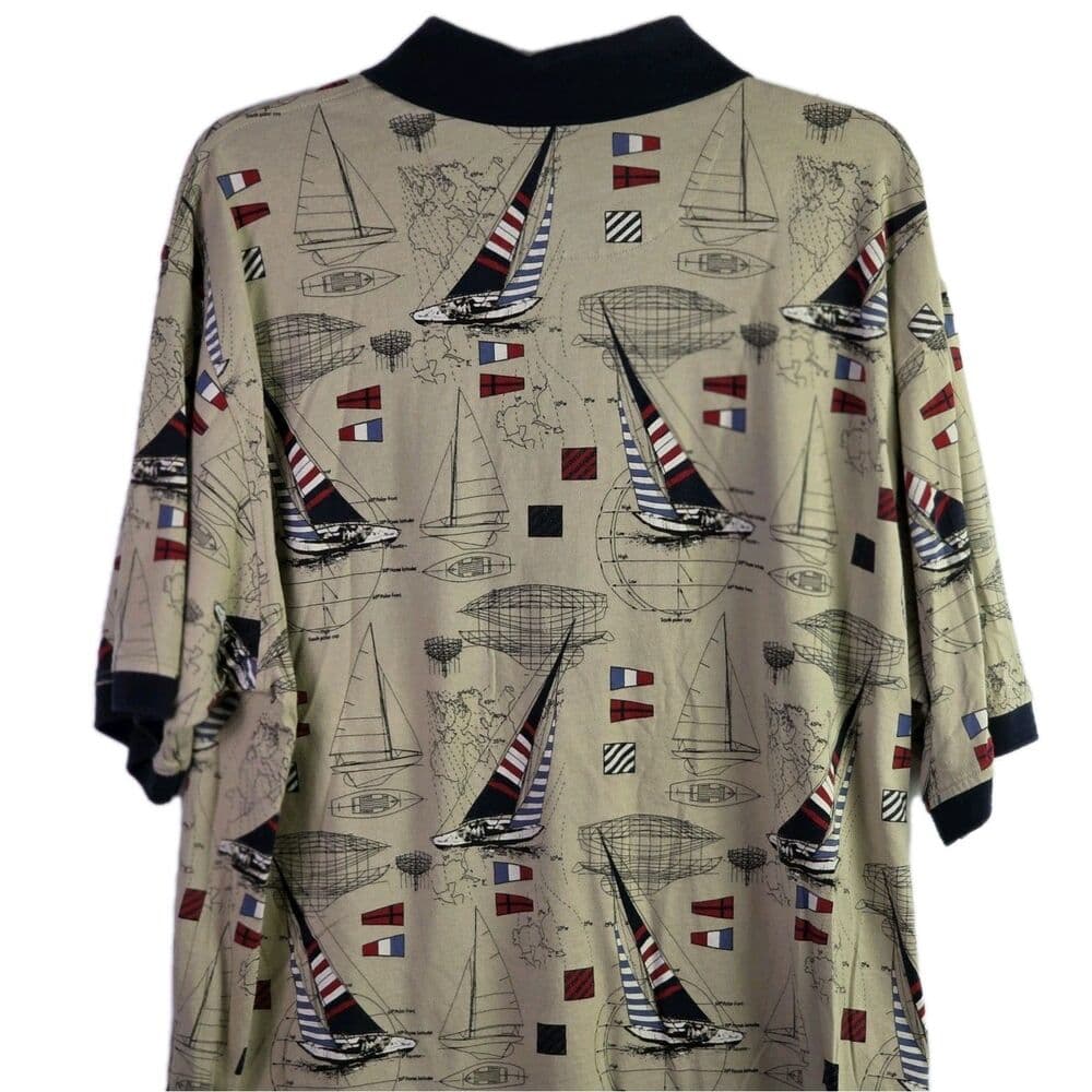 Roundtree & York Mens Tan XLT Tall Nautical Print Short Sleeve Shirt - Thumbnail 8