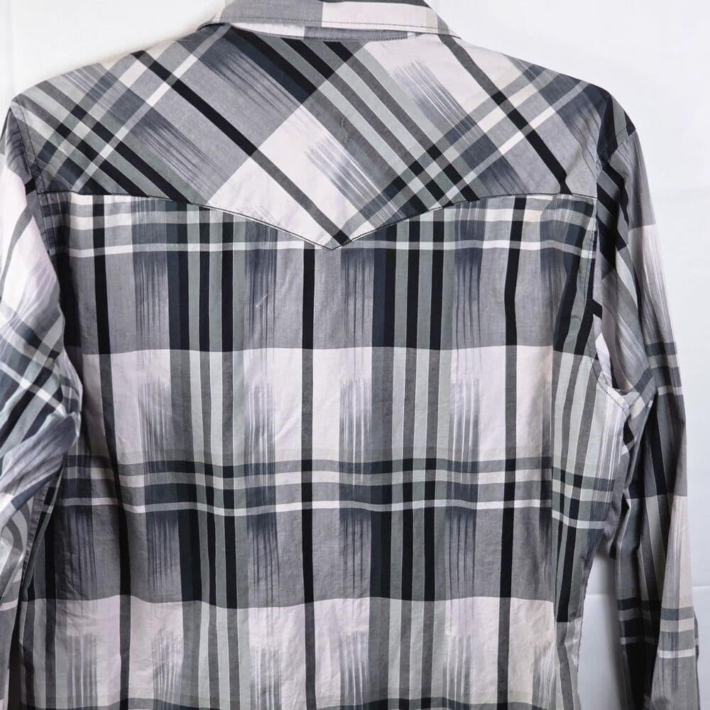 Wrangler Men’s XL Grey Striped‎ Pearl Snap Retro Long Sleeve Button Up Shirt - Thumbnail 9