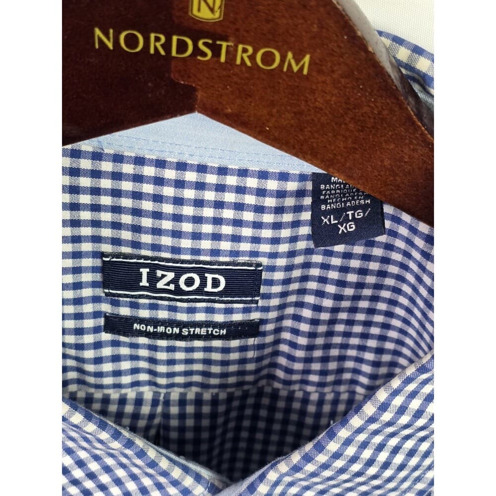 IZOD Men's XL Blue/White Gingham Regular Fit Long Sleeve Button Up‎ Shirt - Thumbnail 5