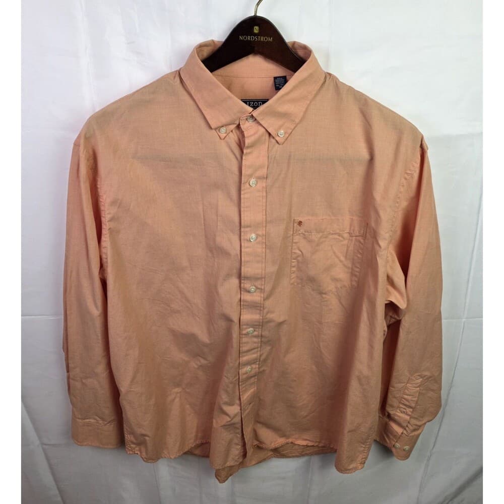 Izod Shirt Men's XL Peach Long Sleeve Button‎ Up Shirt - Thumbnail 6