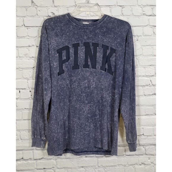 Victorias Secret Pink Women's XS Blue Acid Wash Long Sleeve Shirt - Thumbnail 7