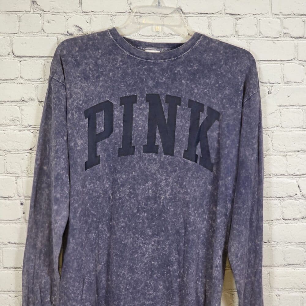 Victorias Secret Pink Women's XS Blue Acid Wash Long Sleeve Shirt