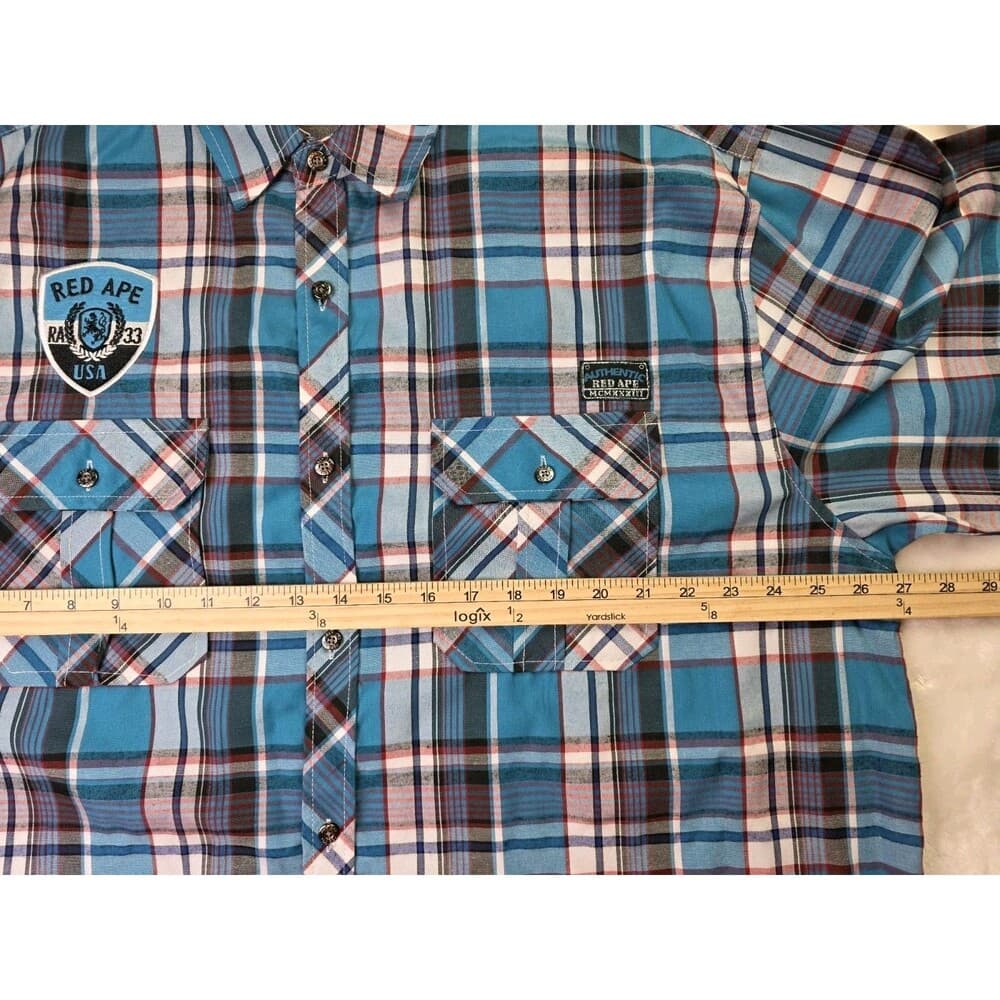 Red Ape Men's 5XL Down Shirt Plaid Long‎ Sleeve Button Up Shirt - Thumbnail 4