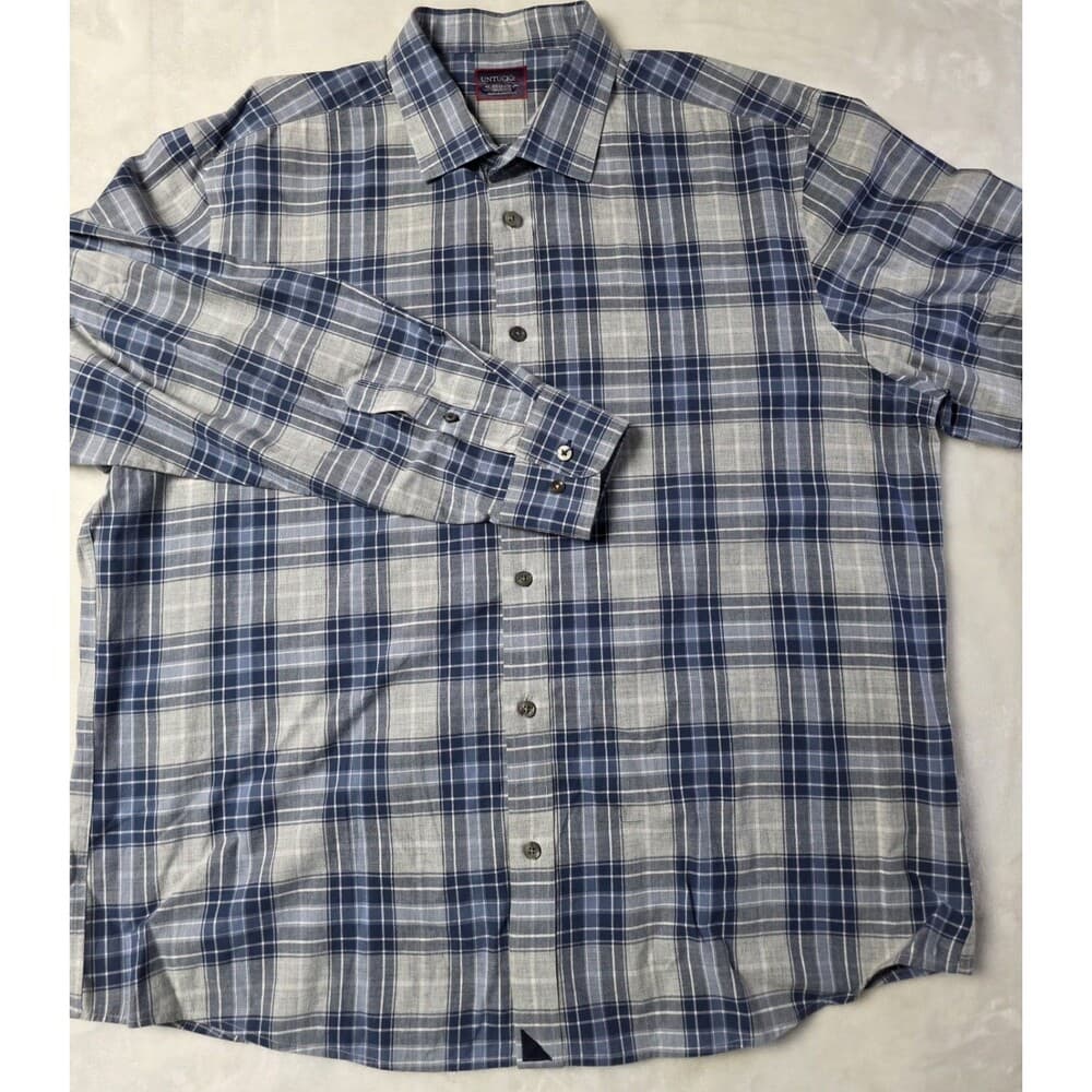 Untuckit Shirt Men 2XL XXL Blue Plaid Long Sleeve‎ Shirt - Thumbnail 5