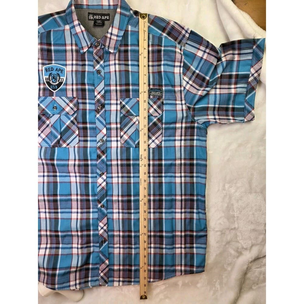 Red Ape Men's 5XL Down Shirt Plaid Long‎ Sleeve Button Up Shirt - Thumbnail 9