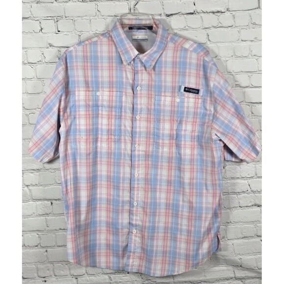 Columbia Super Tamiami Men's XL Blue & Pink Checkered Short Sleeve Fishing Shirt - Thumbnail 13
