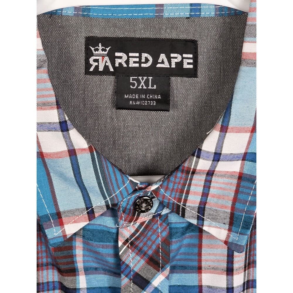 Red Ape Men's 5XL Down Shirt Plaid Long‎ Sleeve Button Up Shirt