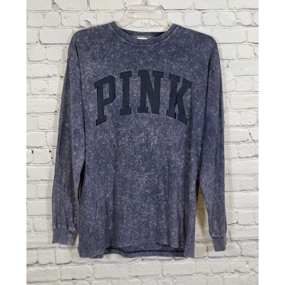 Victorias Secret Pink Women's XS Blue Acid Wash Long Sleeve Shirt - Thumbnail 6