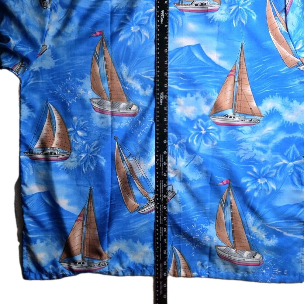 Creations Men's XL Blue Hawaiian Short Sleeve Button Down Shirt - Thumbnail 7