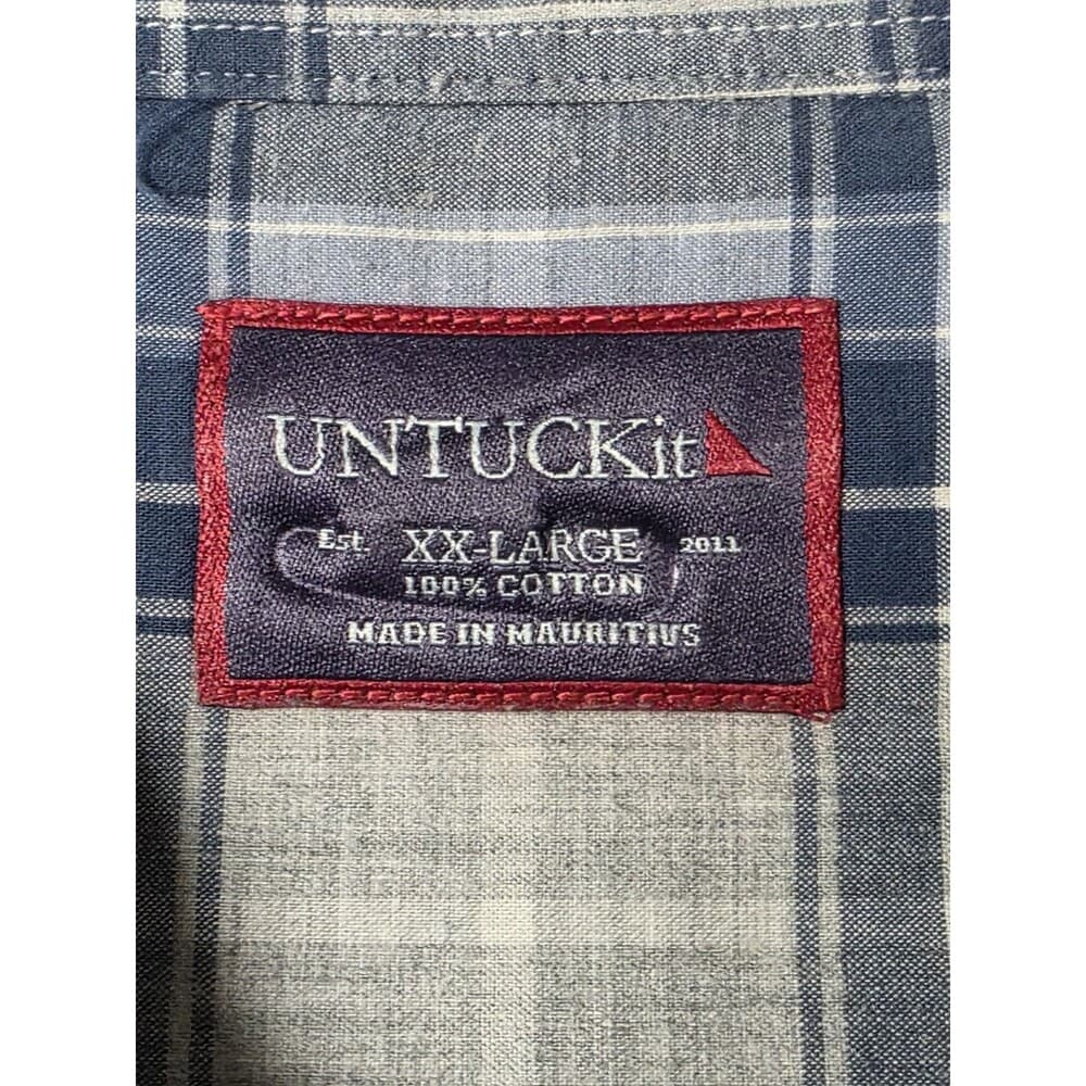 Untuckit Shirt Men 2XL XXL Blue Plaid Long Sleeve‎ Shirt