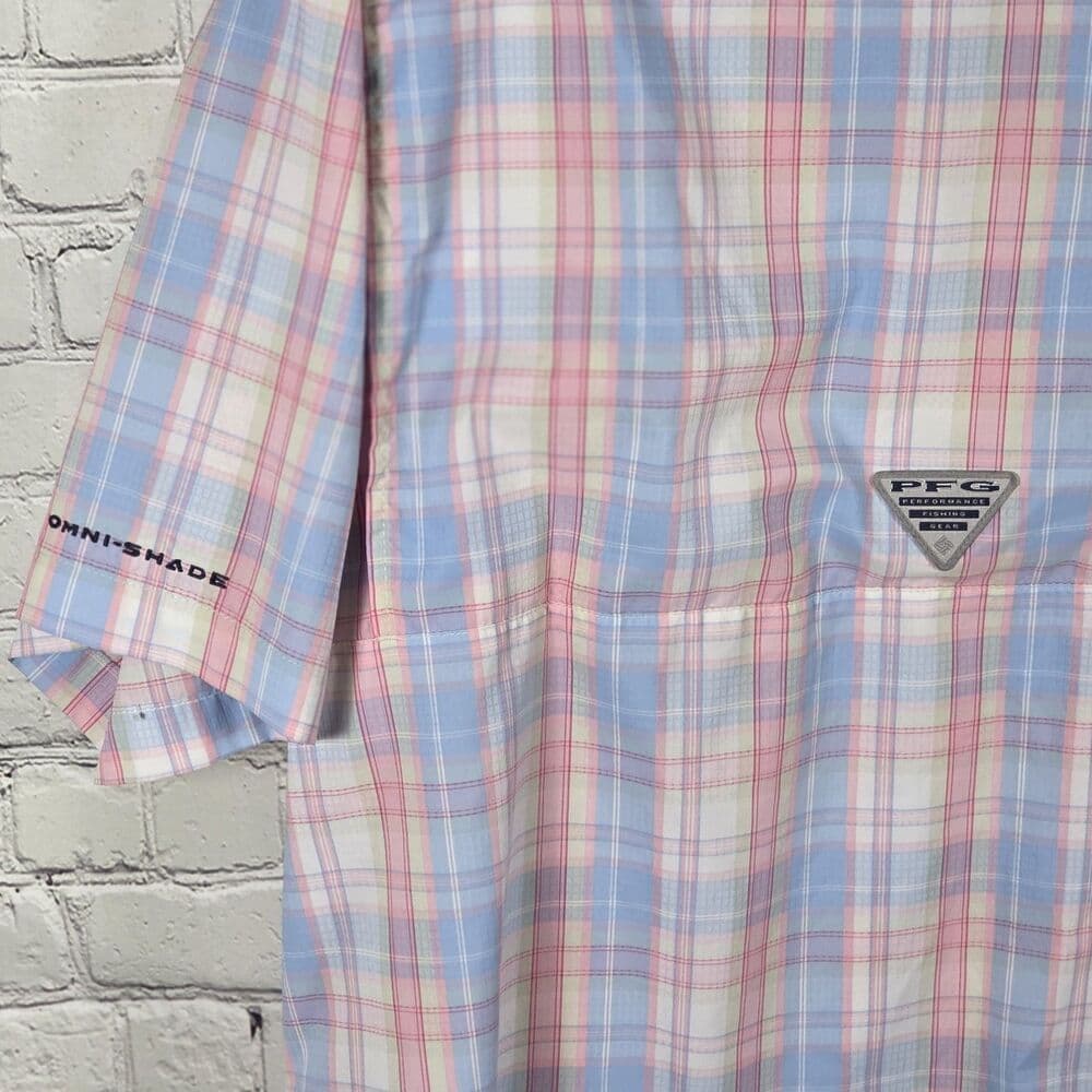 Columbia Super Tamiami Men's XL Blue & Pink Checkered Short Sleeve Fishing Shirt - Thumbnail 4