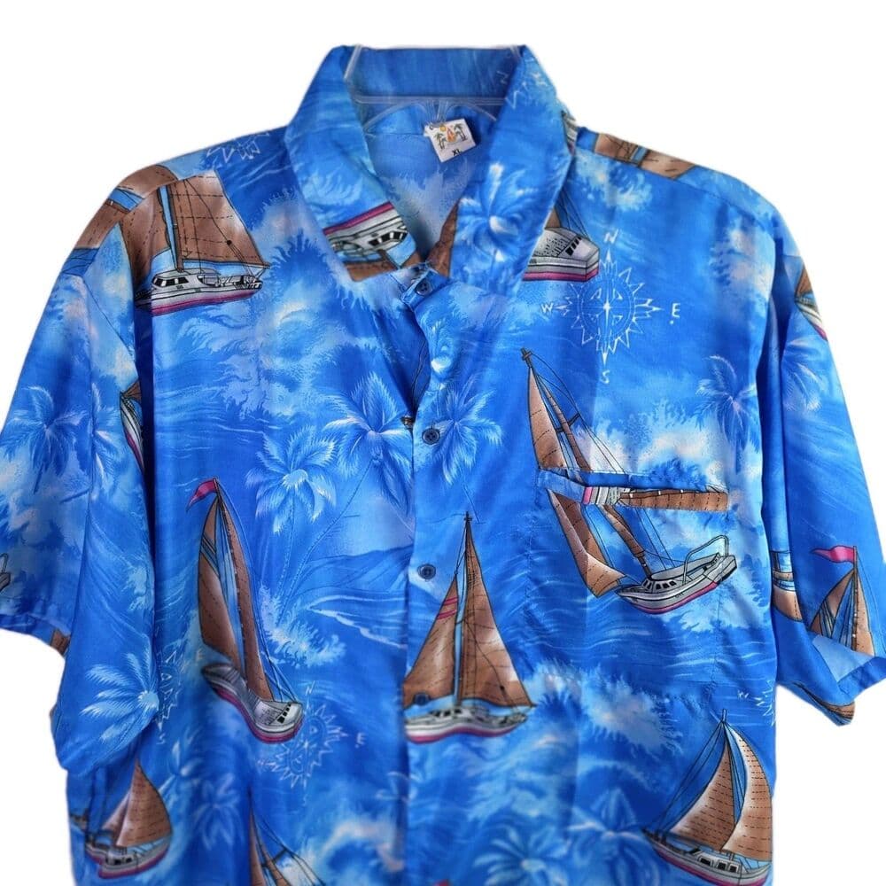 Creations Men's XL Blue Hawaiian Short Sleeve Button Down Shirt - Thumbnail 2