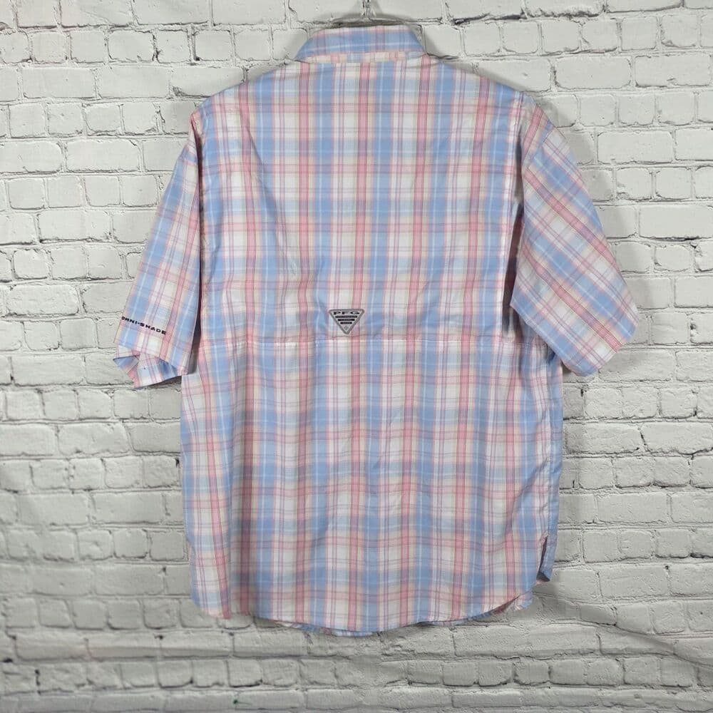 Columbia Super Tamiami Men's XL Blue & Pink Checkered Short Sleeve Fishing Shirt - Thumbnail 3