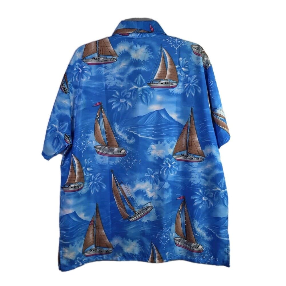 Creations Men's XL Blue Hawaiian Short Sleeve Button Down Shirt - Thumbnail 5