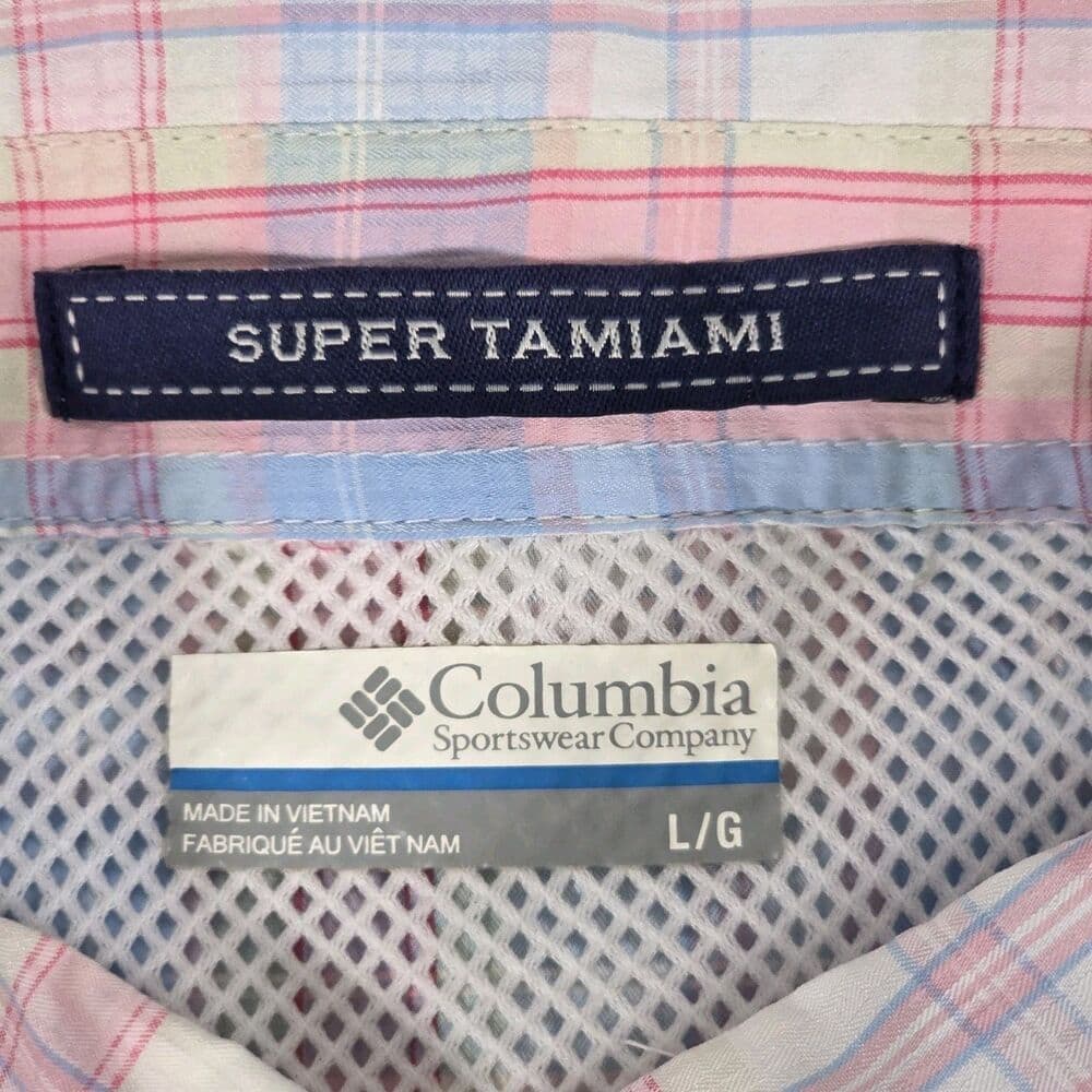 Columbia Super Tamiami Men's XL Blue & Pink Checkered Short Sleeve Fishing Shirt - Thumbnail 5