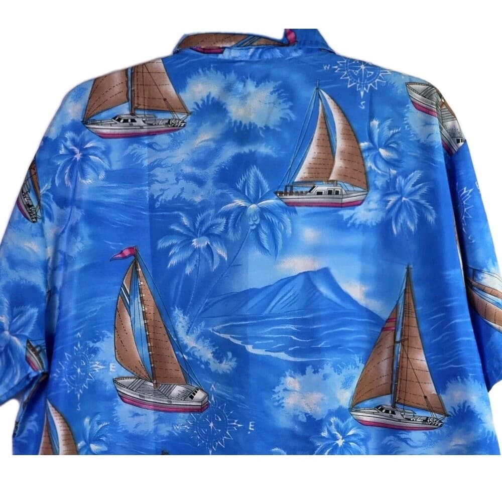 Creations Men's XL Blue Hawaiian Short Sleeve Button Down Shirt - Thumbnail 6