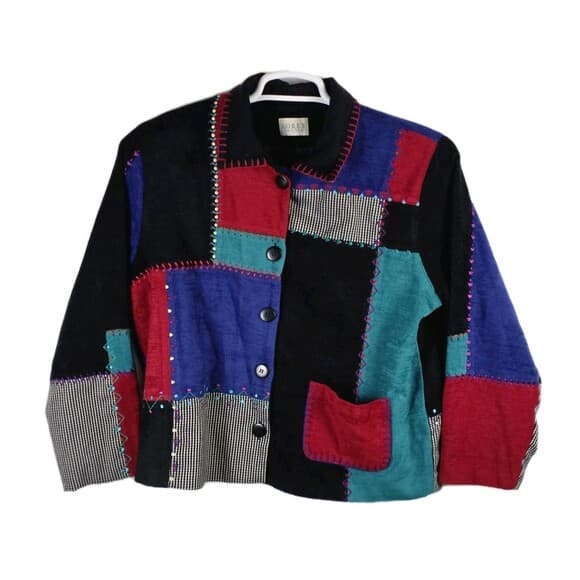 Koret Women's Large Petites Western Knit Patchwork Squares Jacket - Thumbnail 7