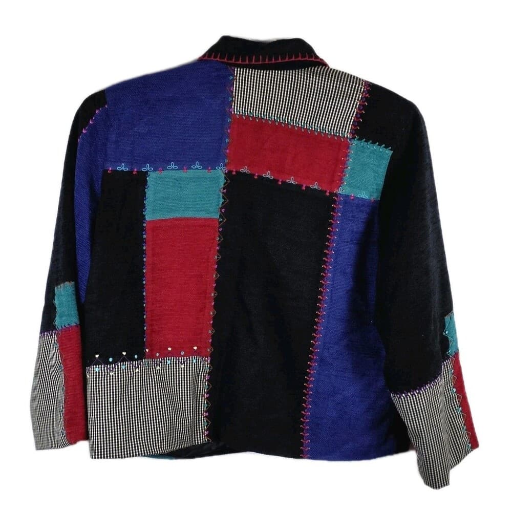 Koret Women's Large Petites Western Knit Patchwork Squares Jacket - Thumbnail 4