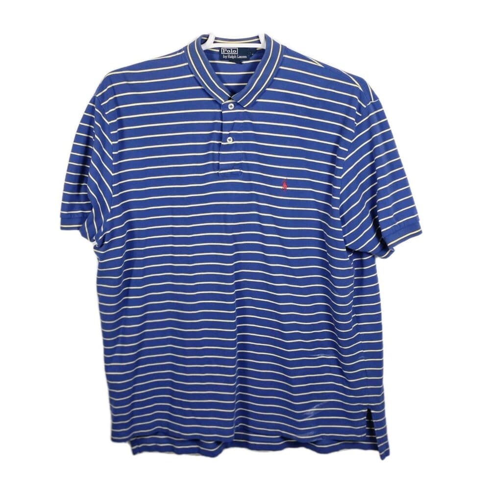 Polo Ralph Lauren Men's XXL Blue / White Striped Short Sleeve Shirt - Thumbnail 7