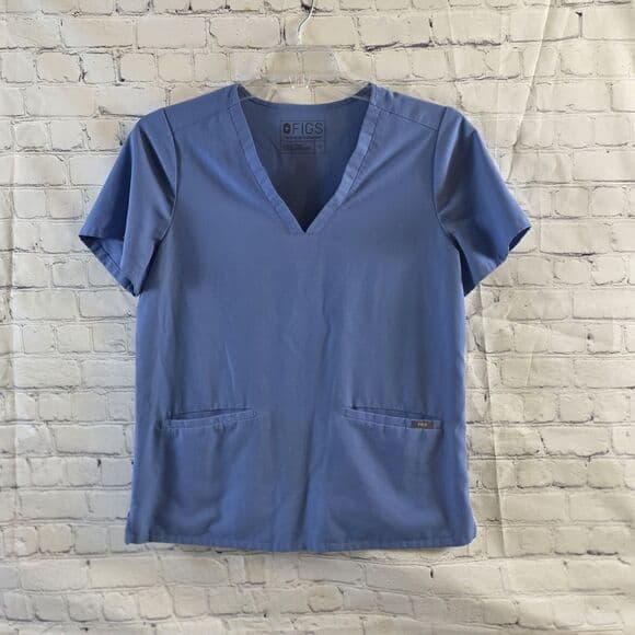 Figs Women’s Medium Blue Casma V-Neck 3 Pocket Scrub Top PW1000 - Thumbnail 11