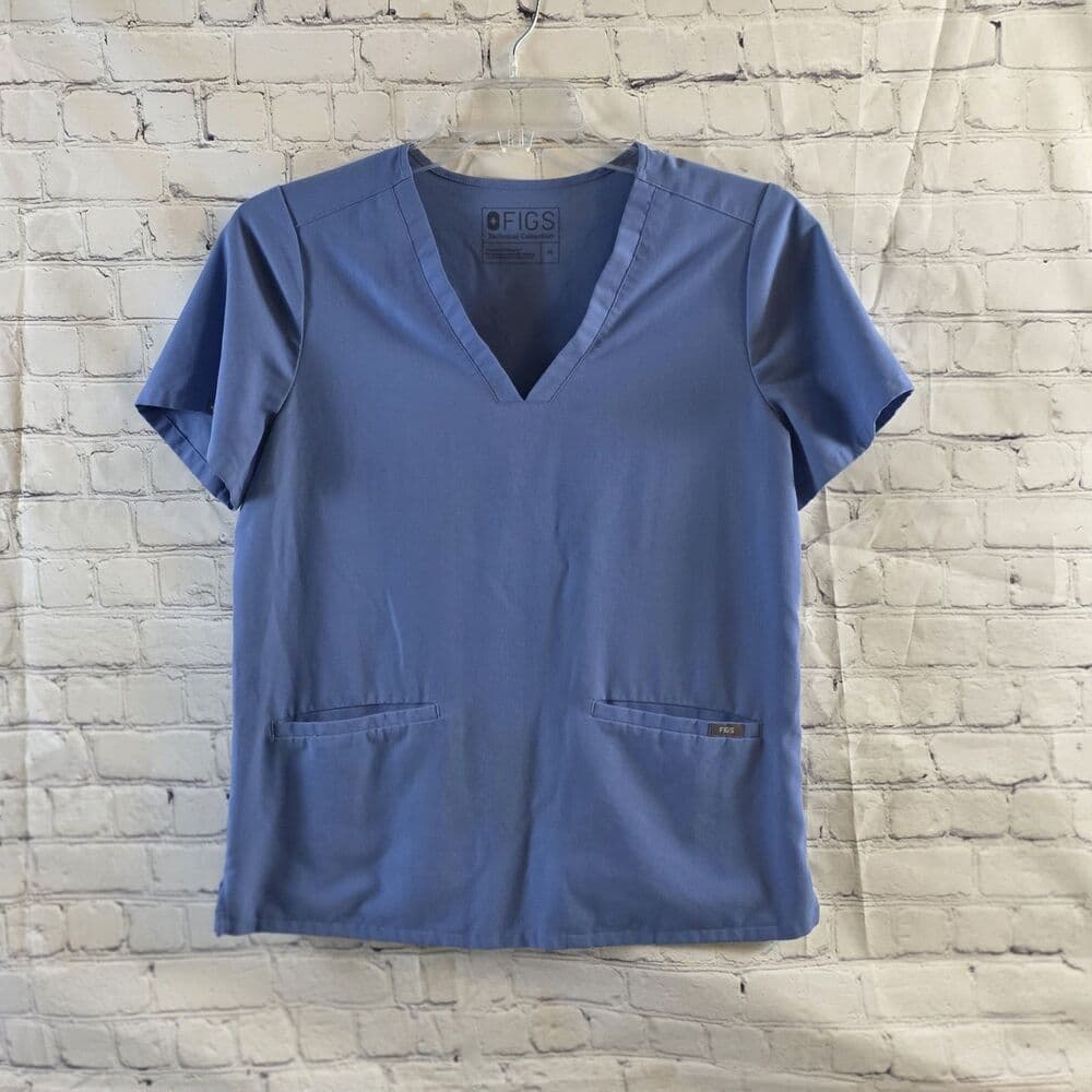 Figs Women’s Medium Blue Casma V-Neck 3 Pocket Scrub Top PW1000 - Thumbnail 10