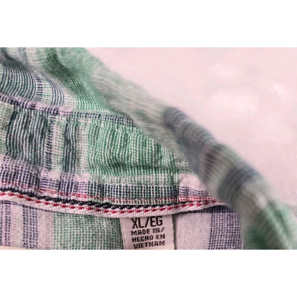 Weatherproof Vintage Men's XL Washable Linen Button Up Plaid‎ Short Sleeve Shirt - Thumbnail 2