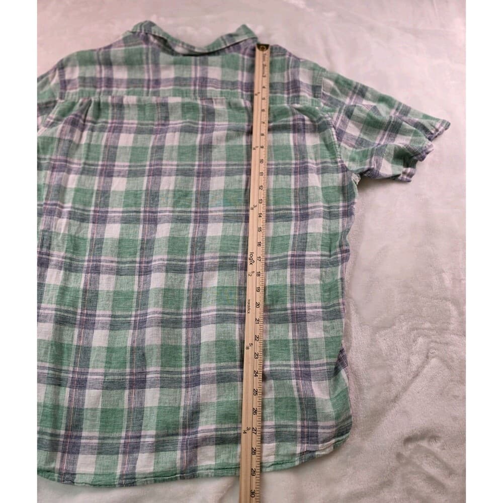 Weatherproof Vintage Men's XL Washable Linen Button Up Plaid‎ Short Sleeve Shirt - Thumbnail 6