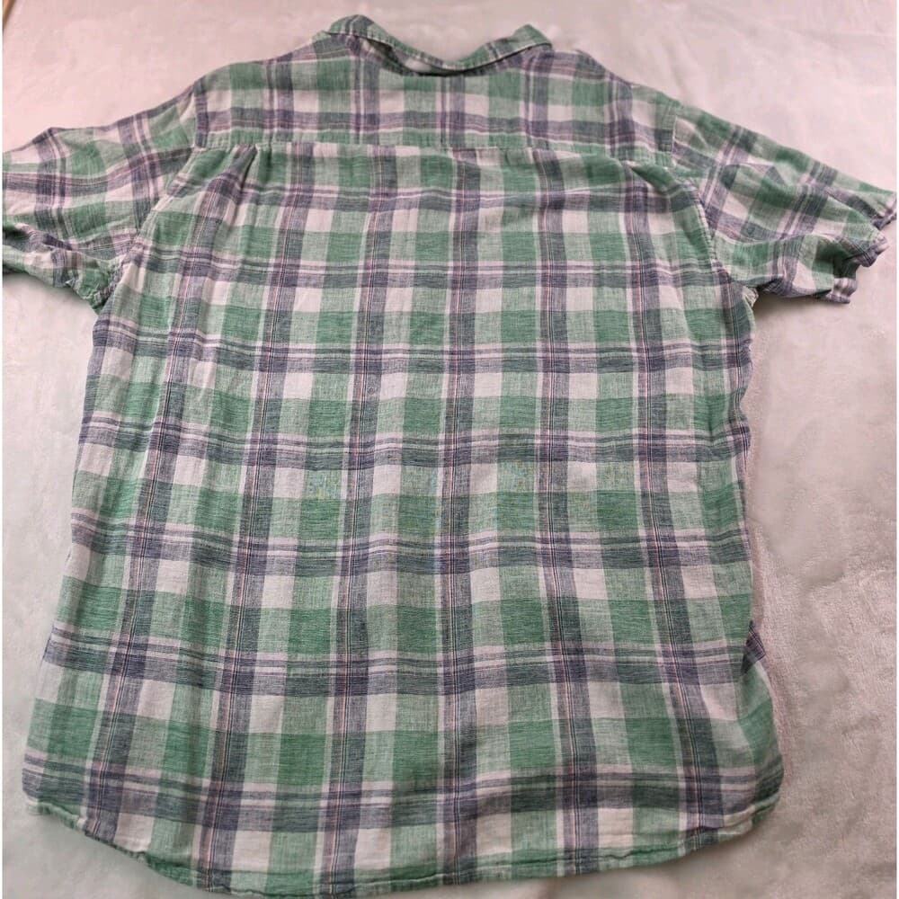 Weatherproof Vintage Men's XL Washable Linen Button Up Plaid‎ Short Sleeve Shirt - Thumbnail 5