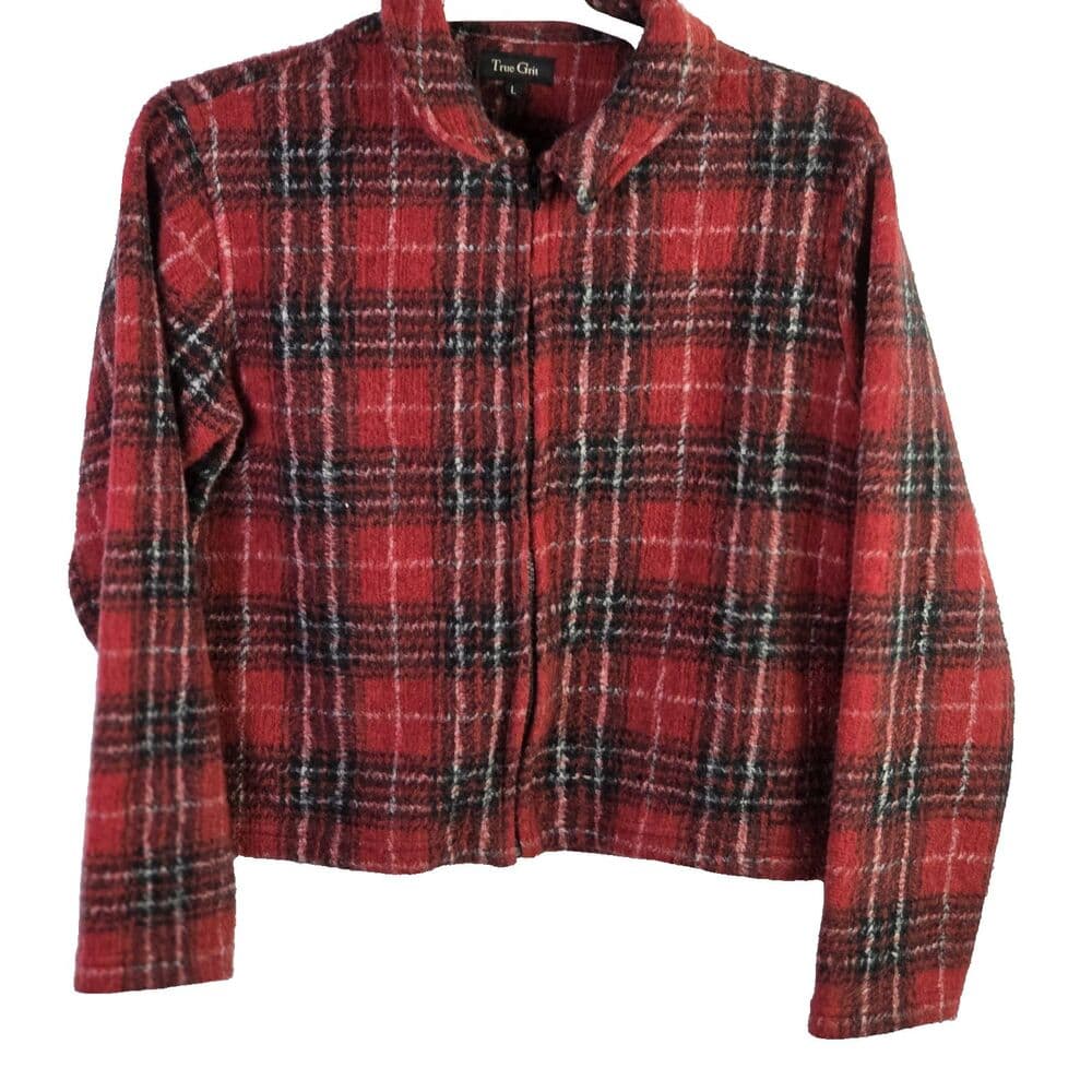 True Grit Women's Large Red Plaid Full Zip Jacket