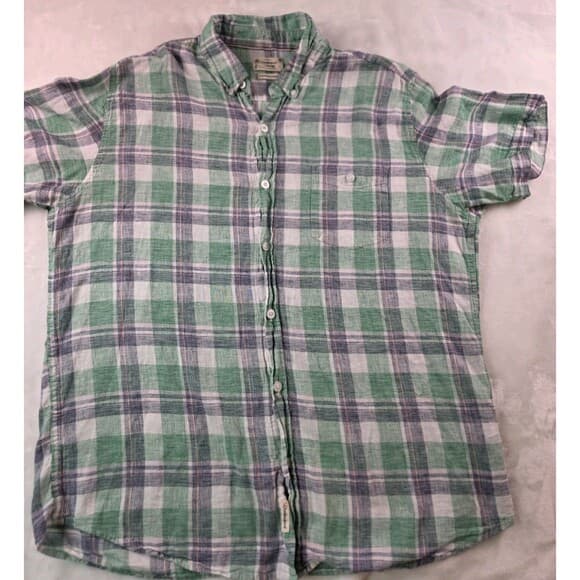 Weatherproof Vintage Men's XL Washable Linen Button Up Plaid‎ Short Sleeve Shirt - Thumbnail 8