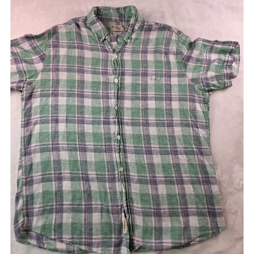 Weatherproof Vintage Men's XL Washable Linen Button Up Plaid‎ Short Sleeve Shirt - Thumbnail 7