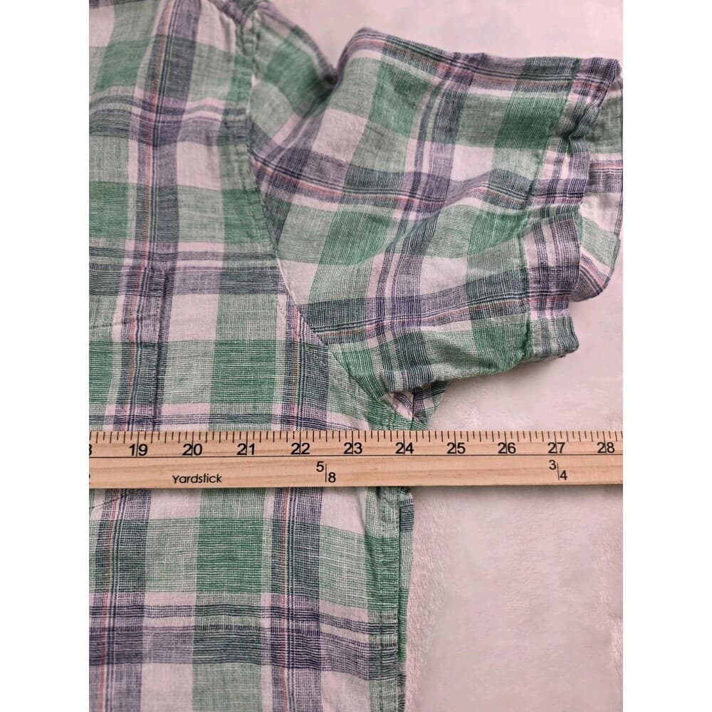 Weatherproof Vintage Men's XL Washable Linen Button Up Plaid‎ Short Sleeve Shirt - Thumbnail 4