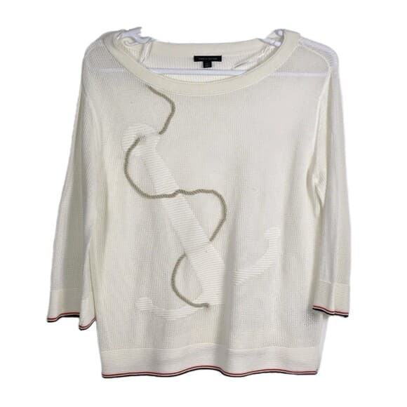 Tommy Hilfiger Women's Large White Anchor‎ Nautical Knit Sweater - Thumbnail 10