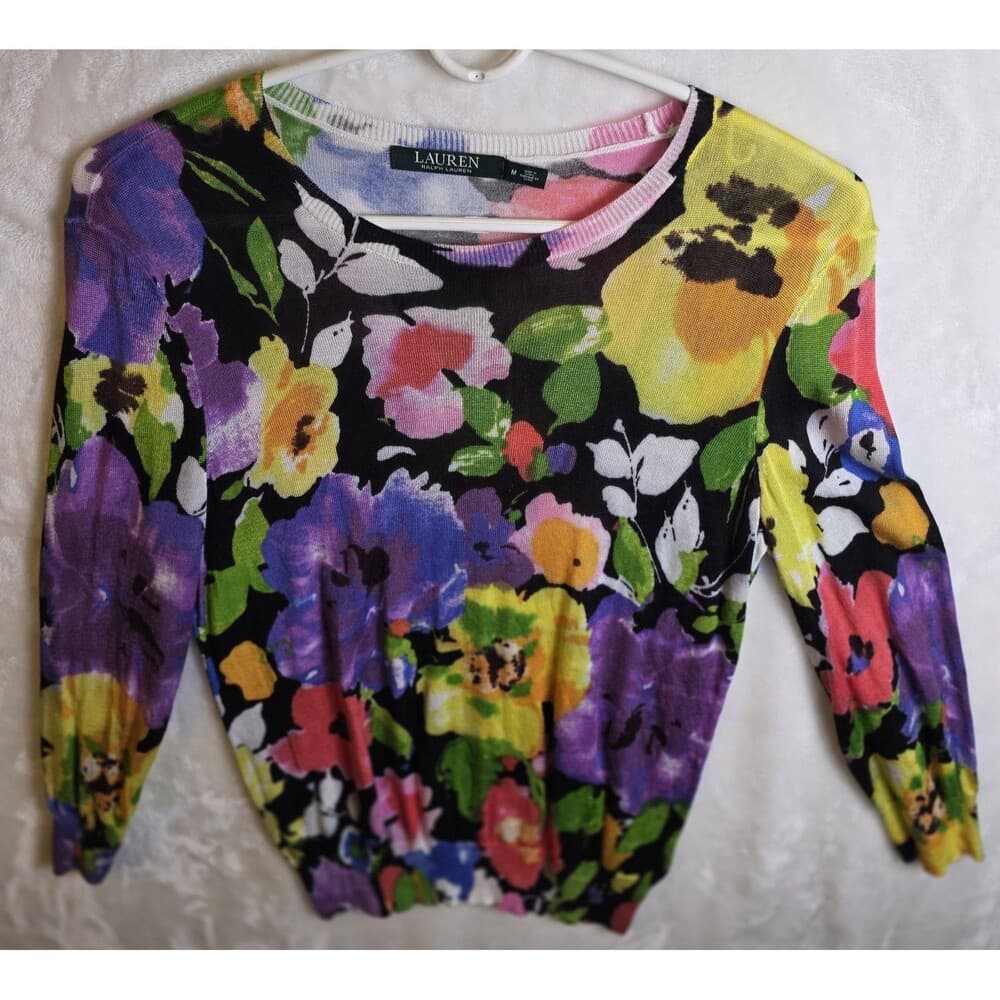 Lauren Ralph Lauren Women's Medium Floral Long Sleeve Sweater