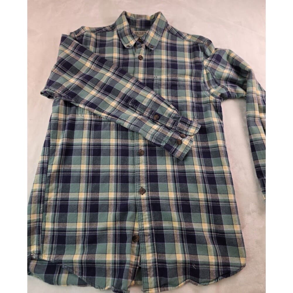Duluth Trading Co Men's Medium Flannel Shirt Button Down Green/‎ Blue Plaid