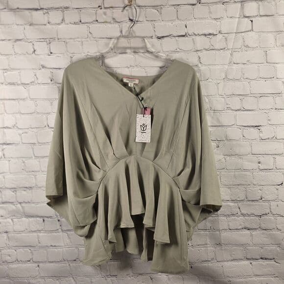 Andree By Unit Women Medium Olive Green V-Neck 3/4 Sleeve Blouse - Thumbnail 10