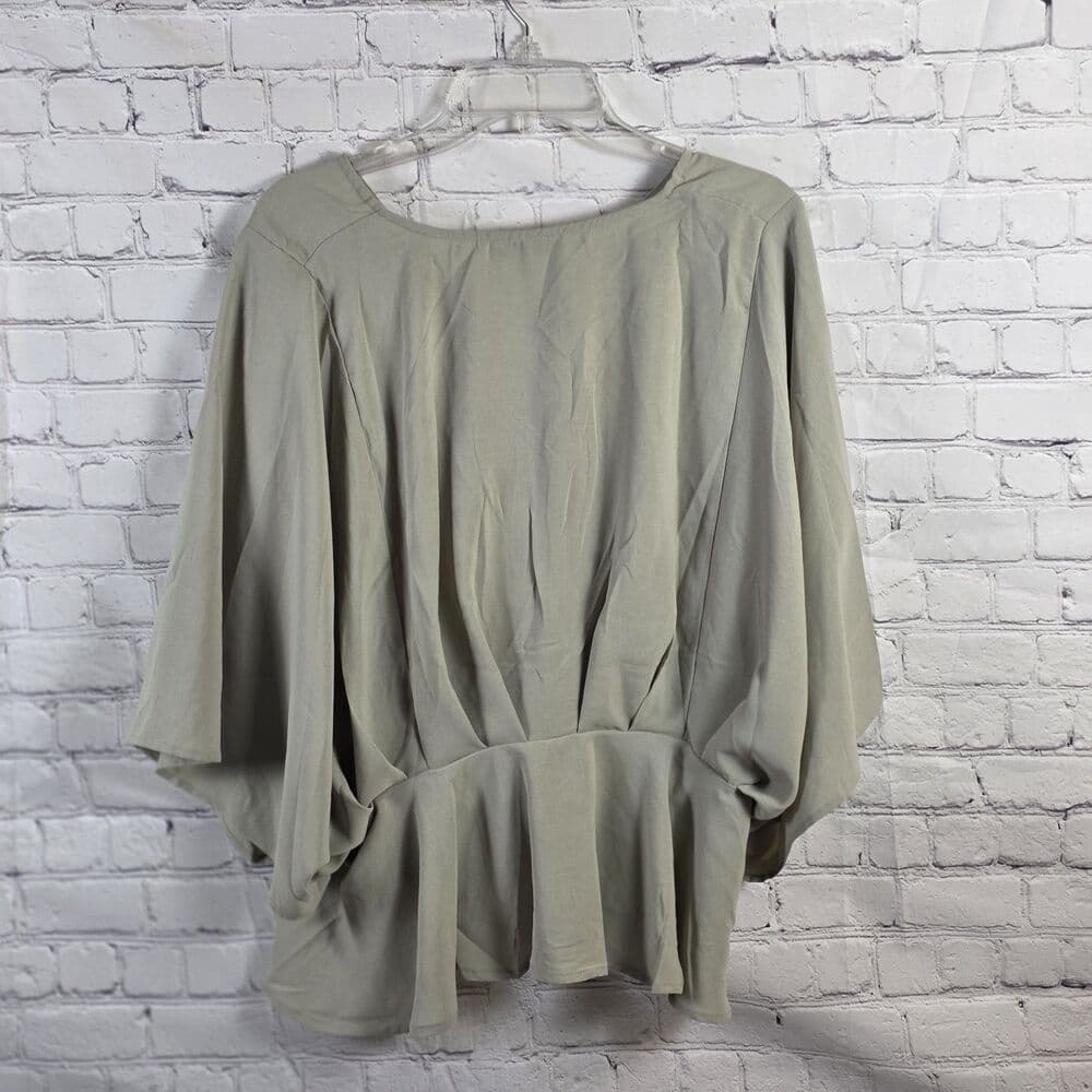 Andree By Unit Women Medium Olive Green V-Neck 3/4 Sleeve Blouse - Thumbnail 5